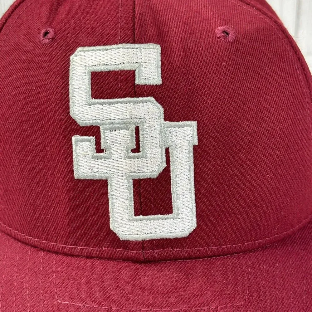Southern Utah SU Baseball Hat Vintage 90s Red Wool fitted‎ DeLong 7 made in USA